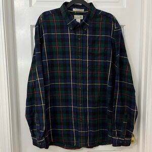 LL Bean XL Flannel Shirt Long Sleeve Green Tartan Plaid Button Down Cabincore